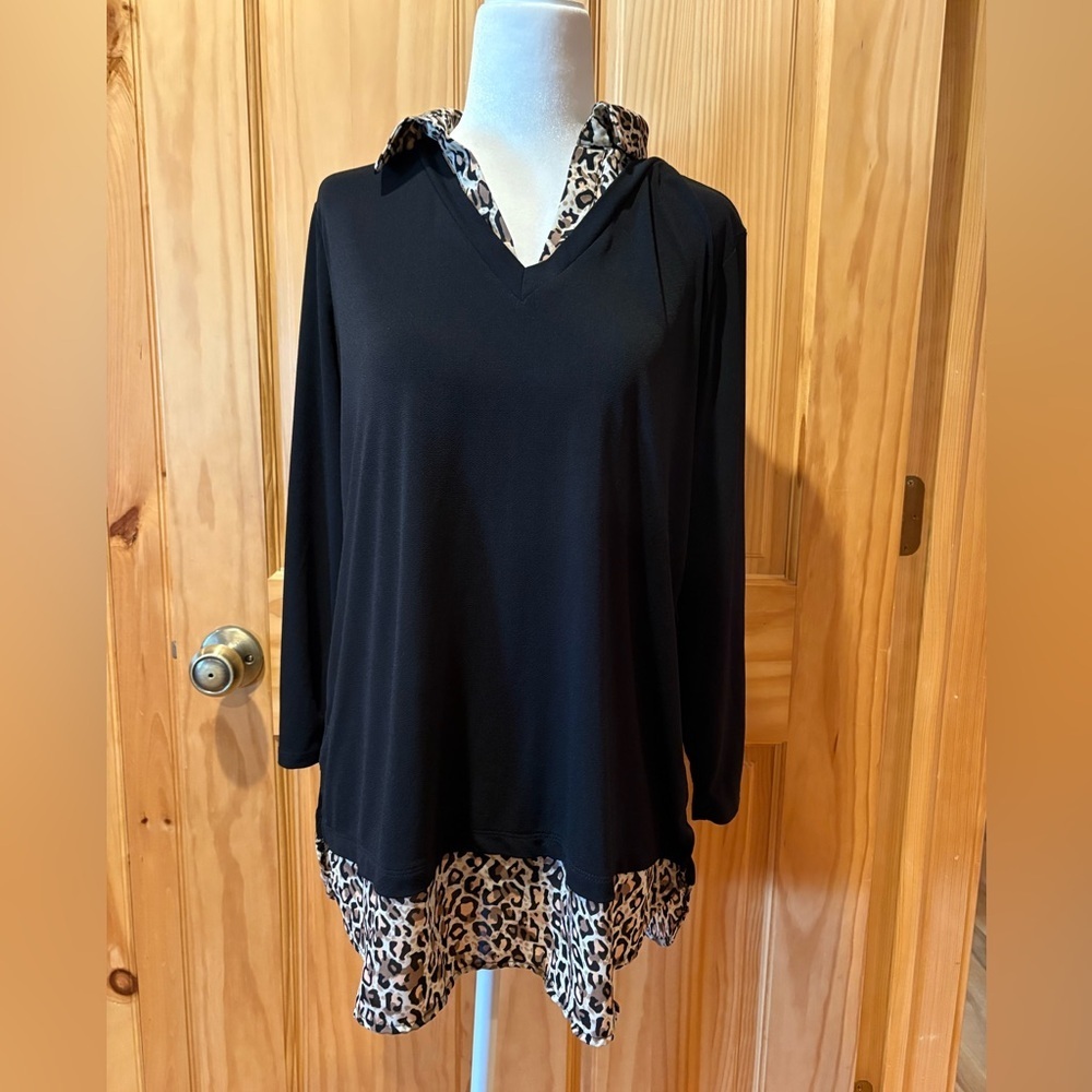 Adrianna Papell Mixed Media 3/4 Sleeve Top size L women’s